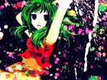  armpits arms_up colorful green_eyes green_hair gumi highres meola short_hair solo vocaloid 