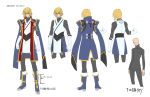 blonde_hair bodysuit boots character_sheet concept_art from_behind gloves green_eyes high_heels jacket japanese_clothes jin_kisaragi kisaragi_jin knee_boots long_sleeves male mori_toshimichi official_art open_clothes open_jacket shoes short_hair sketch solo standing translation_request turnaround turtleneck uniform 