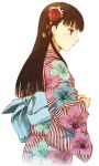  black_eyes black_hair flower hair_flower hair_ornament hibiscus hijiri_ruka japanese_clothes kimono long_hair persona persona_4 yukata 