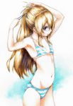  aisaka_taiga bad_id bikini brown_eyes brown_hair flat_chest long_hair navel ponytail striped striped_bikini striped_swimsuit swimsuit toradora! traditional_media voyager_(artist) 