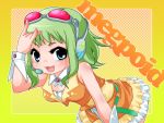  belt blue_eyes cuffs foxtail-k frills goggles green_hair gumi headphones short_hair solo vocaloid wrist_cuffs 