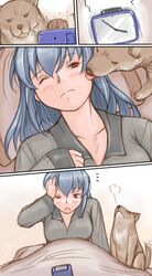  alarm_clock blush clock dog licking pajamas rozen_maiden rozenweapon silver_hair sleeping suigintou wink 