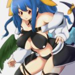  bare_shoulders blue_hair bow breasts dizzy er_(artist) guilty_gear hair_bow midriff navel red_eyes ribbon solo tail tail_ribbon thigh-highs thighhighs wings 