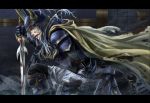  cape dissidia_final_fantasy final_fantasy final_fantasy_i injury kneeling sano_(yoziro) shield solo sword warrior_of_light weapon white_hair 