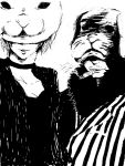  dog kaito mask meiko monochrome oekaki short_hair spy_ga_oppai spy_ga_oppai_(vocaloid) striped tegaki vocaloid 