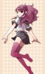  female fuji_shoku kujikawa_rise persona persona_4 ponytail purple_eyes purple_hair school_uniform serafuku simple_background solo thigh-highs thighhighs violet_eyes wink zettai_ryouiki 