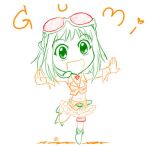  :d goggles green_eyes gumi lowres open_mouth outstretched_arms simple_background sketch smile solo spread_arms vocaloid 