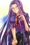  breasts casual fate/stay_night fate_(series) glasses long_hair naridon necktie purple_eyes purple_hair rider very_long_hair violet_eyes 