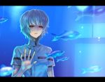  ayanami_rei blue_hair fish hands neon_genesis_evangelion red_eyes short_hair water 