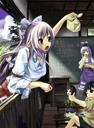  book chalkboard child fujiwara_no_mokou hair_ribbon hidebo kamishirasawa_keine ribbon school touhou 