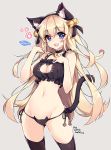  1girl :d animal_ears bell bell_choker black_legwear black_panties blonde_hair blue_eyes cat_cutout cat_ear_panties cat_ears cat_keyhole_bra cat_tail choker cleavage_cutout dated grey_background hair_bell hair_ornament hyuarno jingle_bell long_hair looking_at_viewer navel open_mouth original panties smile solo tail thigh-highs underwear 