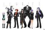  5boys 5girls assassin_(fate/extra) assassin_(fate/prototype_fragments) assassin_(fate/stay_night) assassin_(fate/zero) assassin_of_black assassin_of_red bandaged_arm black_hair black_skin bowing braiding_hair business_suit child_assassin_(fate/zero) cracking_knuckles fate/apocrypha fate/extra fate/grand_order fate/hollow_ataraxia fate/prototype fate/prototype:_fragments_of_blue_and_silver fate/stay_night fate/zero fate_(series) hairdressing highres jewelry long_hair multiple_boys multiple_girls necklace pointy_ears ponytail purple_hair redhead shiomaneki skull_mask standing tall translation_request true_assassin yellow_eyes 