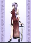 1girl ass breasts china_dress chinese_clothes dress faris_scherwiz final_fantasy final_fantasy_v large_breasts long_hair looking_at_viewer mabo-udon ponytail purple_hair side_slit solo sword weapon 