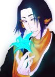  1boy absurdres ayasegawa_yumichika bleach blue_hair braid feathers flower highres no.4 simple_background solo violet_eyes white_background 