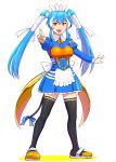  1girl alternate_costume blade_liger blue_hair breasts enmaided fangs long_hair maid multicolored_hair personification ribbon tail twintails ueyama_michirou white_hair yellow_eyes zoids 