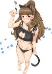  1girl animal_ears barefoot blush breasts brown_hair cat_cutout cat_ear_panties cat_ears cat_keyhole_bra cat_lingerie cat_tail cleavage_cutout densuke_(iha-syuon) eyebrows highres idolmaster idolmaster_cinderella_girls kamiya_nao long_hair looking_at_viewer panties paw_pose red_eyes side-tie_panties solo tail underwear 