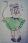 1girl full_body green_skirt grey_hair mouse_ears mouse_tail nazrin red_eyes shoes short_hair solo stars tail tail_raised touhou traditional