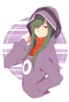  character_request green_hair hood hoodie kagerou_project long_hair looking_at_viewer red_eyes sekina solo 