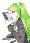  1boy 1girl c.c. code_geass creayus green_hair heart kiss lelouch_lamperouge long_hair monitor 