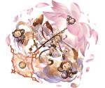  1girl anchira_(granblue_fantasy) barefoot blonde_hair cleavage_cutout clouds flower granblue_fantasy hair_ornament headband minaba_hideo monkey_tail monkeys official_art red_eyes short_hair staff 