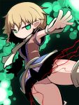  1girl arm_warmers blonde_hair dutch_angle green_eyes hakika looking_at_viewer mizuhashi_parsee outstretched_arm panties pantyshot pointy_ears scarf shirt short_hair short_sleeves skirt solo touhou underwear upskirt 