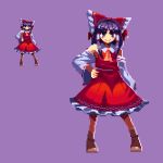  bow commentary_request detached_sleeves dress hair_bow hair_tubes hakurei_reimu hand_on_hip lowres migel_futoshi nontraditional_miko pixel_art short_hair smile socks touhou 