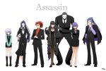  3boys 5girls assassin_(fate/extra) assassin_(fate/prototype_fragments) assassin_(fate/stay_night) assassin_(fate/zero) assassin_of_black assassin_of_red bandaged_arm black_hair black_skin bowing braiding_hair business_suit child_assassin_(fate/zero) cracking_knuckles fate/apocrypha fate/extra fate/grand_order fate/hollow_ataraxia fate/prototype fate/prototype:_fragments_of_blue_and_silver fate/stay_night fate/zero fate_(series) hairdressing highres jewelry long_hair multiple_boys multiple_girls necklace pointy_ears ponytail purple_hair redhead shiomaneki skull_mask standing tall true_assassin yellow_eyes 