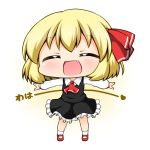  1girl :d ^_^ ascot blonde_hair blush chibi closed_eyes collared_shirt fang mary_janes open_mouth outstretched_arms red_shoes rumia shirt shoes short_hair skirt skirt_set smile socks solo spread_arms suwa_yasai touhou vest 