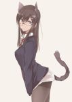  1girl animal_ears cat_ears cat_tail collar glasses highres long_hair simple_background solo tail 