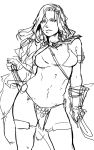  bikini contrapposto dagger highres hilt loincloth long_hair navel parted_lips red_sonja sketch swimsuit take_(draghignazzo) weapon 