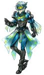  1girl armor bionicle blue_hair gali highres humanization lego melancholiste short_hair the_lego_group visor 