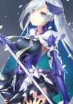  1girl armor fate/grand_order fate_(series) lancer_(fate/prototype_fragments) long_hair polearm sakuyosi silver_hair solo spear violet_eyes weapon 