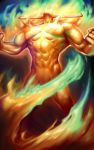  abs clenched_hand fire highres horns muscle pose pyron rampage_(leedash2) solo topless vampire_(game) 