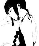  1girl black_hair braid dress goshiki_suzu highres hime_cut kantai_collection kitakami_(kantai_collection) monochrome open-back_dress sidelocks simple_background solo white_background 