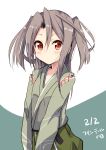  1girl alternate_hairstyle amano_kouki blush brown_eyes dated hakama_pants highres japanese_clothes kantai_collection light_brown_hair long_hair looking_at_viewer portrait simple_background solo two_side_up upper_body white_background zuihou_(kantai_collection) 