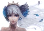  1girl blue_eyes choker crown feathers gwendolyn hair_ornament looking_at_viewer matsuura_daruma odin_sphere solo white_hair 