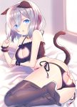  1girl animal_ears blue_eyes bra cat_lingerie hair_ornament hair_over_one_eye hairclip hamakaze_(kantai_collection) highres kantai_collection short_hair silver_hair tail touwa_nikuman underwear 