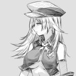  1girl alisa_ilinichina_amiella black_gloves boots breasts cabbie_hat elbow_gloves fingerless_gloves gloves god_eater god_eater_burst hat long_hair looking_at_viewer monochrome simple_background sketch skirt suspender_skirt suspenders thigh-highs thigh_boots 