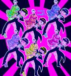  6+boys 6+girls black_hair blonde_hair blood blue_hair brothers dancing dress fang gloves green_hair long_hair matsuno_choromatsu matsuno_ichimatsu matsuno_juushimatsu matsuno_karamatsu matsuno_osomatsu matsuno_todomatsu messy_hair multiple_boys multiple_girls nosebleed open-back_dress osomatsu-kun osomatsu-san pink_hair purple_hair redhead sextuplets siblings six_same_faces sunburst sweat tuxedo white_gloves 