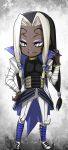  1boy black_hair chibi dark_skin eyelashes jivatma kof:_maximum_impact kosumo long_hair multicolored_hair solo the_king_of_fighters twintails two-tone_hair white_eyes white_hair 