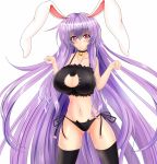  animal_ears bell bell_choker black_legwear black_panties breasts cat_cutout cat_ear_panties cat_lingerie choker cleavage cleavage_cutout collarbone covered_nipples highres jingle_bell large_breasts lavender_hair lingerie long_hair looking_at_viewer panties purple_hair rabbit_ears red_eyes reisen_udongein_inaba side-tie_panties thigh-highs touhou underwear very_long_hair 