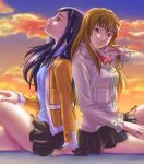  2girls back-to-back fujino_shizuru hikiyama_towa kuga_natsuki multiple_girls my-hime 