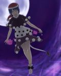  1girl anime_coloring backlighting black_dress blob blue_eyes blue_hair dark doremy_sweet dress full_moon grid half-closed_eyes hat legs looking_at_viewer moon multicolored_dress nightcap perspective pom_pom_(clothes) shoes short_dress short_hair short_sleeves solo tail tenkomori_(bug_kura) thighs touhou turtleneck white_dress white_shoes 