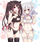  2girls bell cat_keyhole_bra cat_lingerie looking_at_viewer multiple_girls nanase_eka original tagme thigh-highs twintails twintails_day 