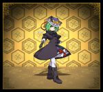  1girl adapted_costume black_coat boots capelet gloves green_eyes green_hair hat hat_ribbon long_sleeves looking_at_viewer pantyhose ribbon rod_of_remorse shiki_eiki skirt solo touhou umigarasu_(kitsune1963) white_gloves white_legwear winter_clothes 
