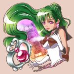  1girl bishoujo_senshi_sailor_moon bow brooch brown_bow choker earrings elbow_gloves gloves green_hair hair_bun hand_on_own_chest highres jewelry lipstick long_hair magical_girl makeup meiou_setsuna pink_lipstick sailor_collar sailor_pluto seiji_(hanjuku_pancake) smile solo tiara violet_eyes white_gloves 