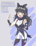  black_hair blake_belladonna blush bow english fangs hair_bow iesupa navel paw_print rwby yellow_eyes 