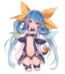 1girl blue_hair cropped_legs dizzy guilty_gear hair_ribbon looking_at_viewer navel open_mouth oro_(sumakaita) red_eyes ribbon simple_background solo twintails white_background wings yellow_ribbon 