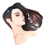  1girl asami_sato avatar:_the_last_airbender bare_shoulders black_hair green_eyes hair_ornament hairclip lips long_hair makeup one_eye_closed simple_background solo superboin the_legend_of_korra upper_body white_background 