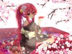  1girl cherry_blossoms japanese_clothes kimono long_hair ohlia ponytail red_eyes redhead saucer shakugan_no_shana shana 